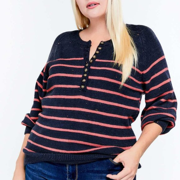 NWT Davi And Dani Navy Stripe Plus Sweater - Picture 3 of 4
